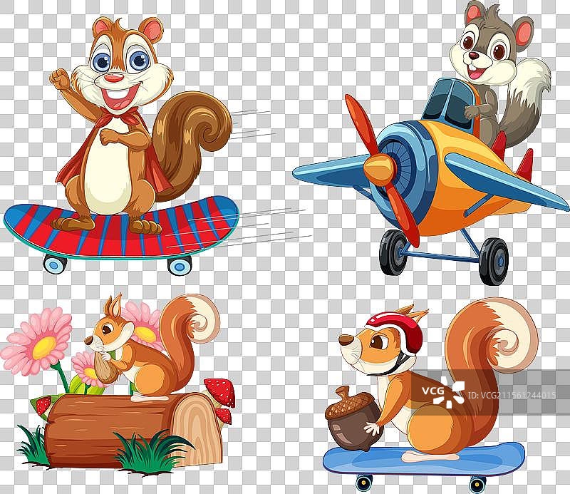 四只松鼠参与各种有趣的活动图片素材