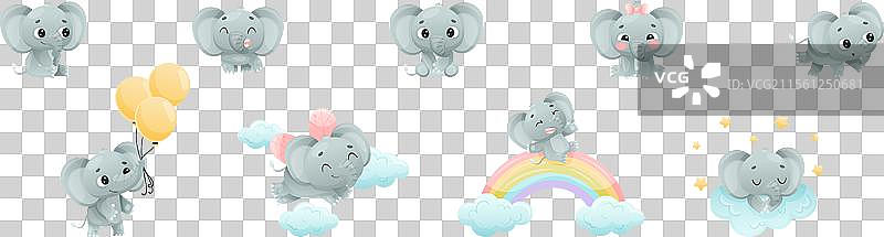 有趣的灰色大象，带着大耳朵和长鼻子图片素材