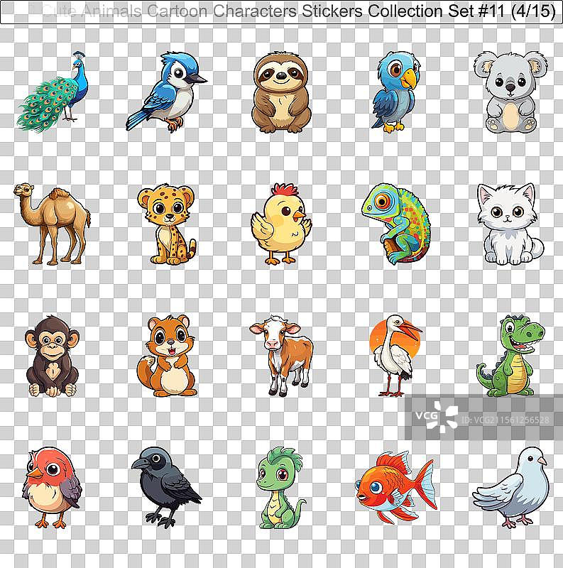300个可爱的动物卡通角色贴纸图片素材