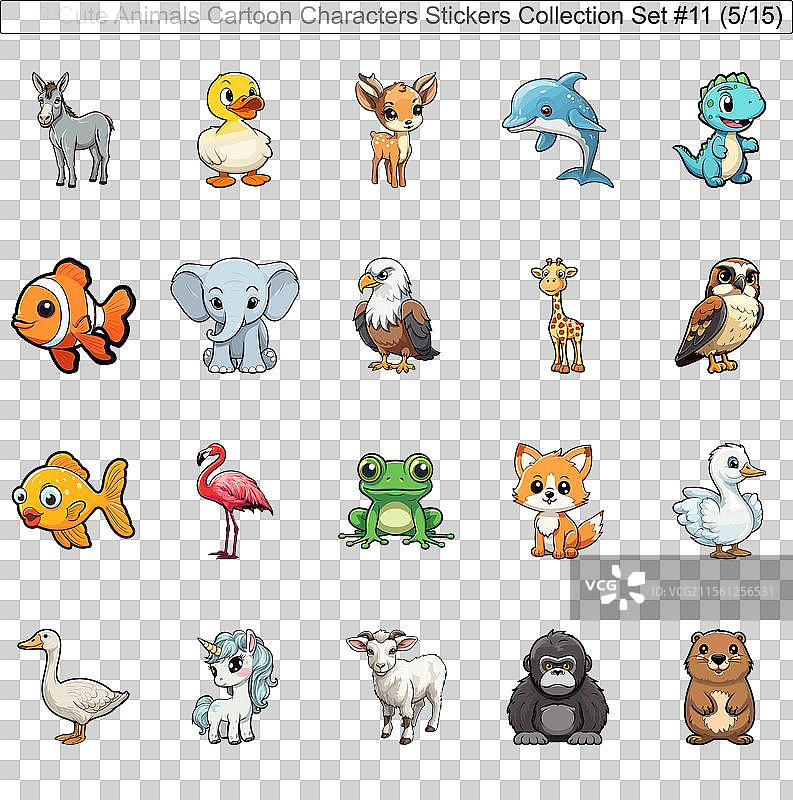 300个可爱的动物卡通角色贴纸图片素材