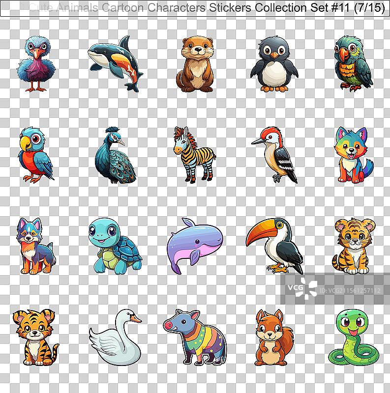 300个可爱的动物卡通角色贴纸图片素材