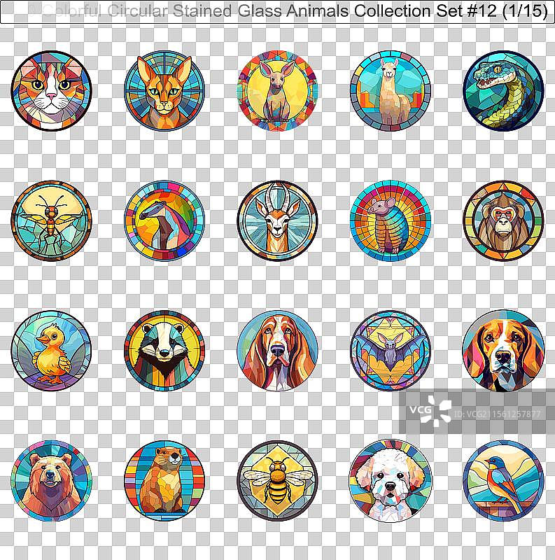 300种色彩斑斓的圆形彩色玻璃动物图片素材
