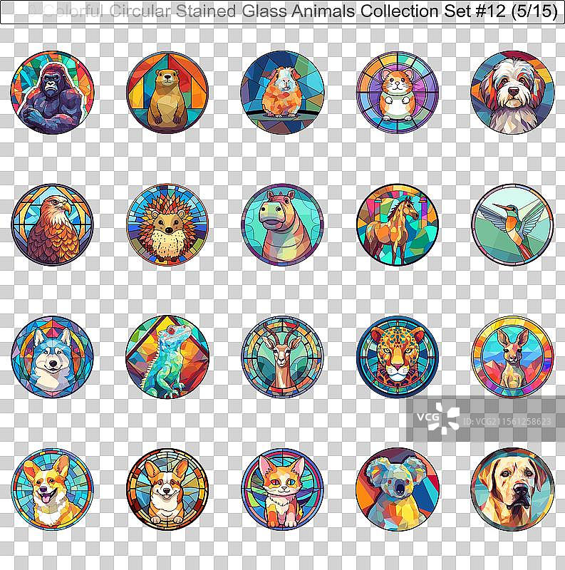 300种色彩斑斓的圆形彩色玻璃动物图片素材