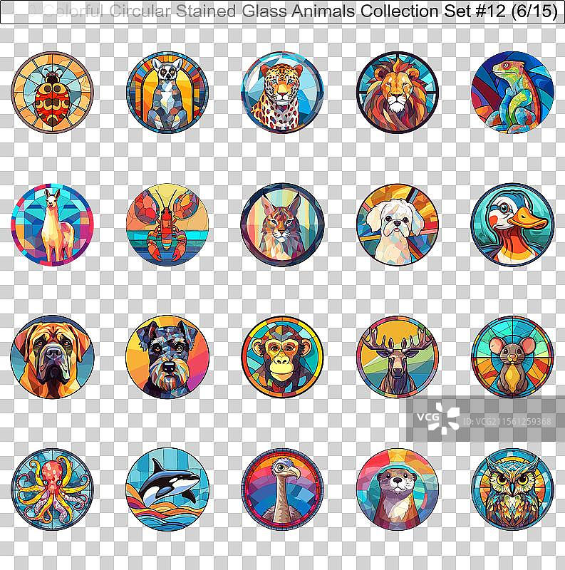 300种色彩斑斓的圆形彩绘玻璃动物图片素材