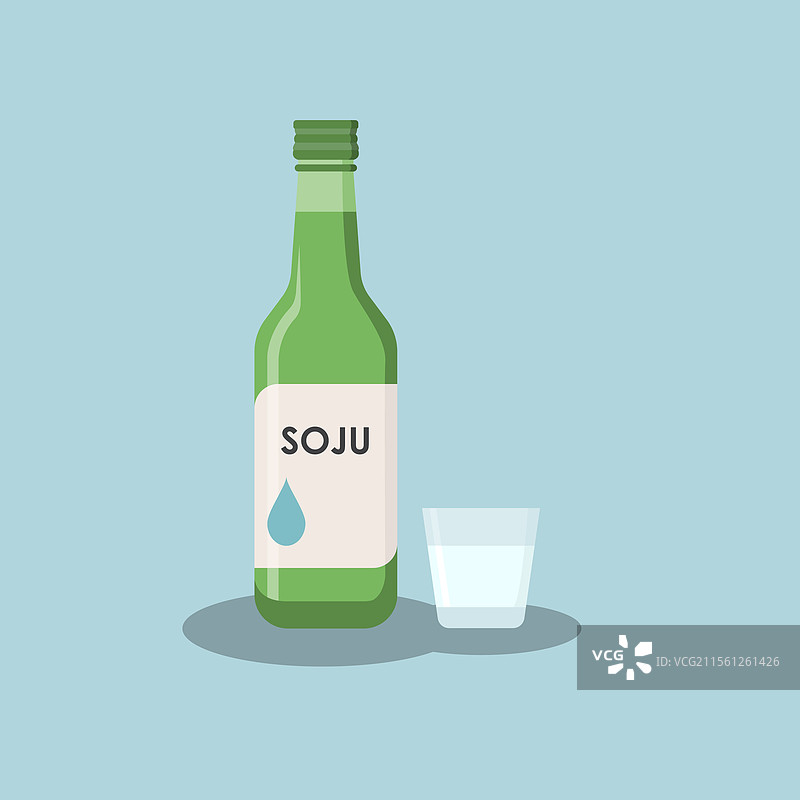 平面图标的烧酒和酒杯，它是著名的。图片素材