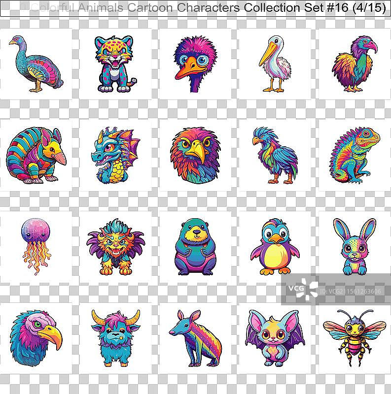 300个色彩斑斓的动物卡通角色图片素材