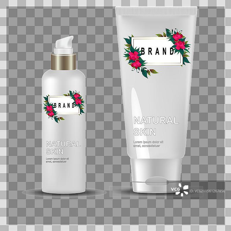 四个带有花卉图案的白色化妆品管图片素材