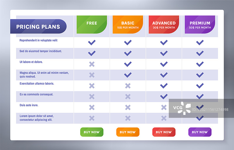 比较图表定价层级表图片素材