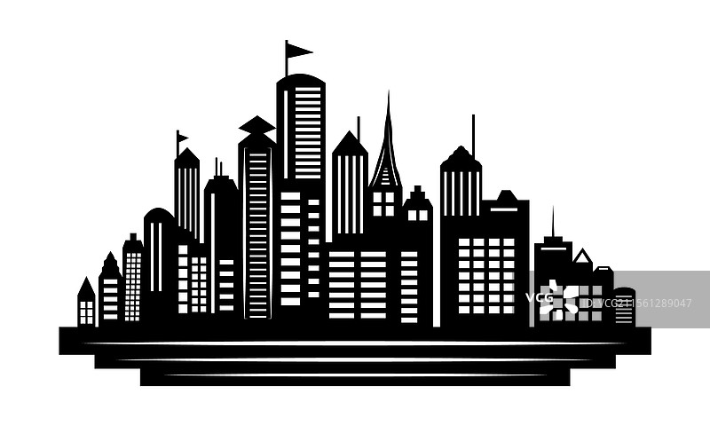 现代黑白城市天际线剪影图片素材