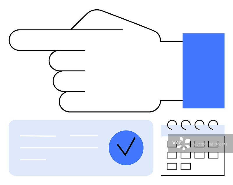 手指向右，手里拿着一个已完成的日历图片素材