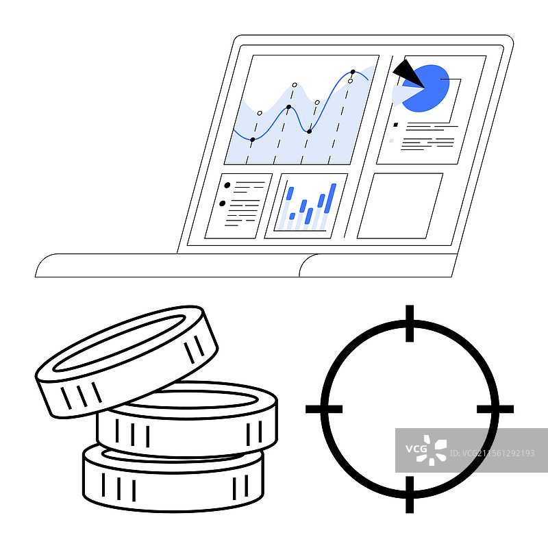 带有堆叠硬币的商业分析仪表板图片素材