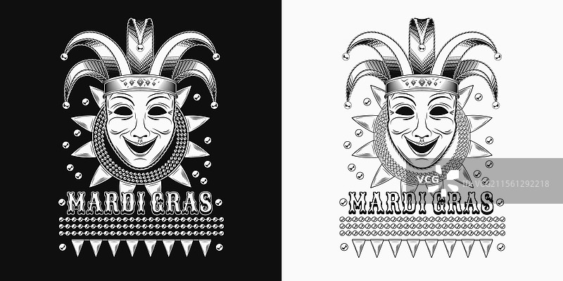 狂欢节国王标签与小丑面具图片素材