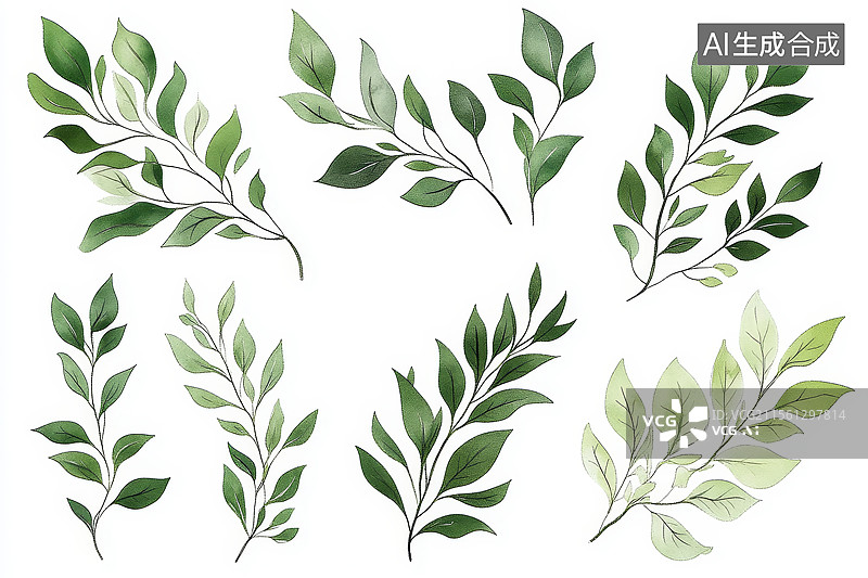 【AI数字艺术】绿叶插画图片素材
