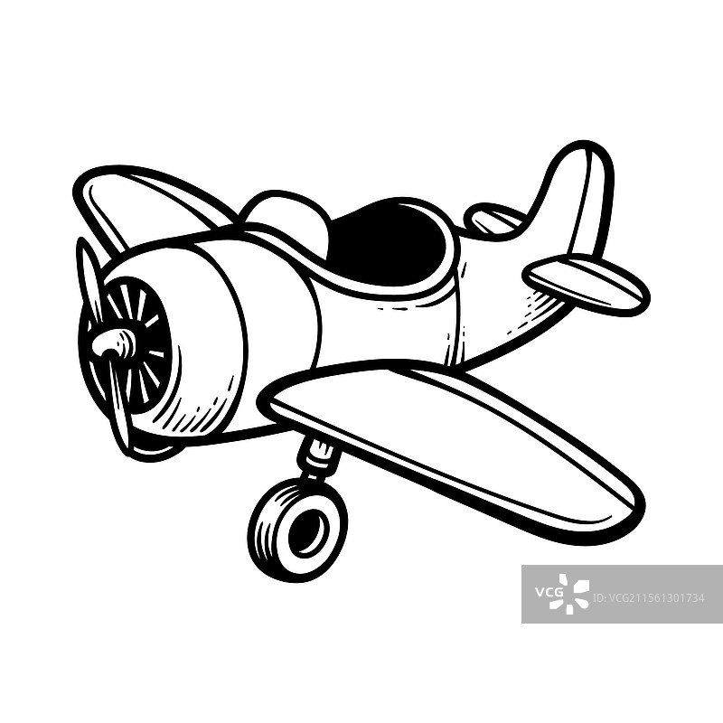 有趣的老式飞机卡通线条画图片素材