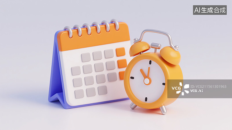 【AI数字艺术】3D卡通粉色闹钟与日历提醒图片素材
