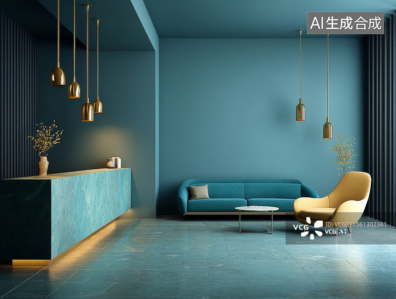 【AI数字艺术】现代青绿色室内设计图片素材
