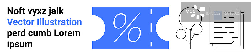 蓝色折扣券，上面有百分号和气球图片素材