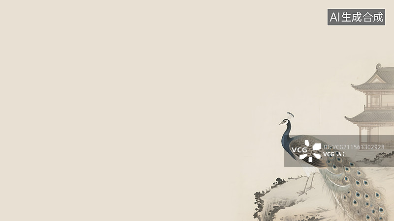 【AI数字艺术】水墨画国风孔雀右下图片素材