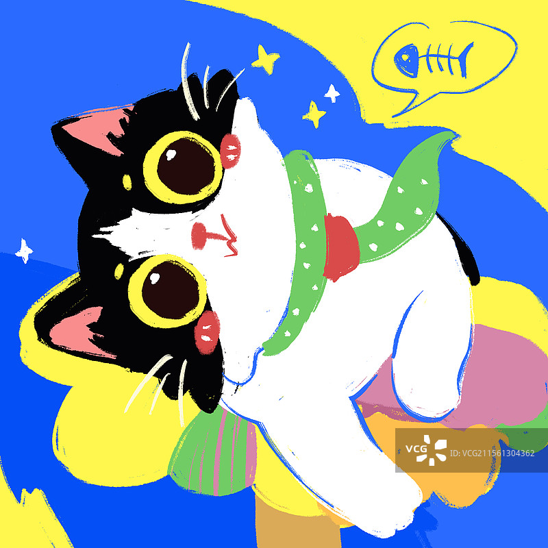 手绘肌理卡通可爱猫猫图片素材