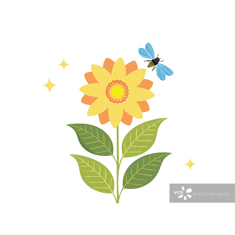 旁边有一只发光萤火虫的花朵图片素材