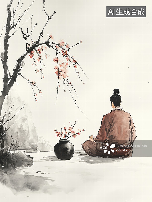 【AI数字艺术】古韵幽思,墨香茶语图片素材