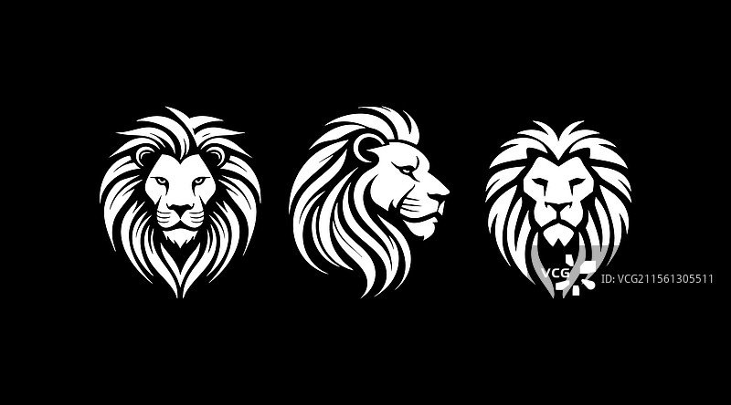 黑白狮子面部标志图片素材
