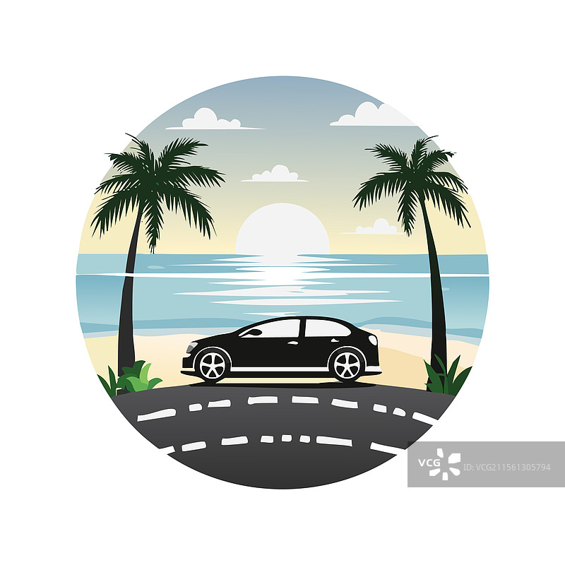 黑白色汽车沿着海岸公路行驶图片素材