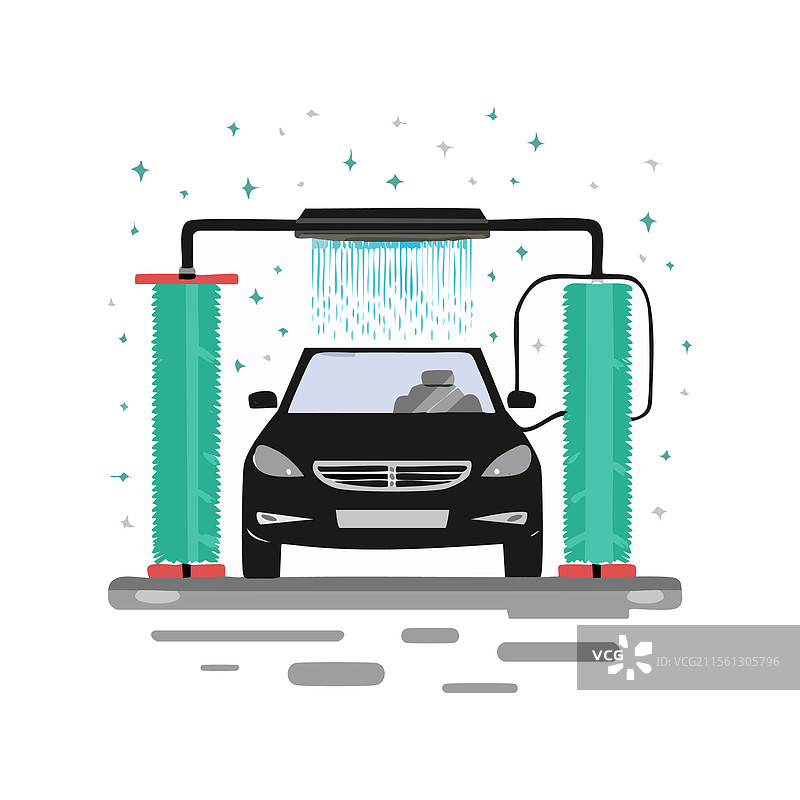 黑白色汽车在洗车房内行驶图片素材