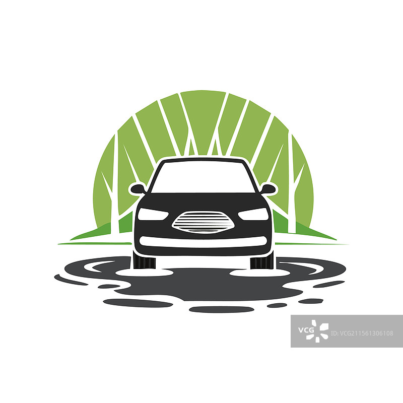 黑白色汽车驶过水坑图片素材