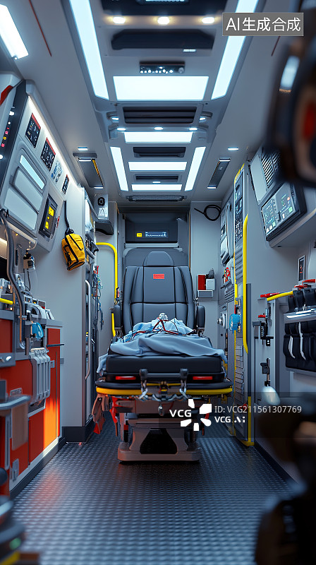【AI数字艺术】医疗救护车内部智能生命支持系统设备3D渲染图片素材