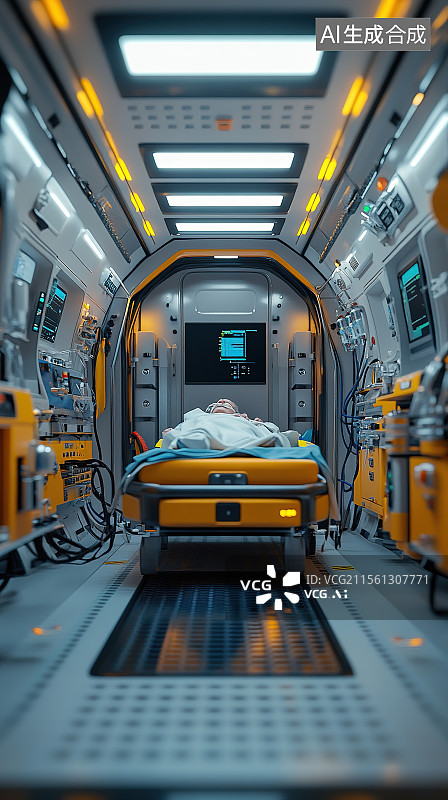 【AI数字艺术】医疗救护车内部智能生命支持系统设备3D渲染图片素材