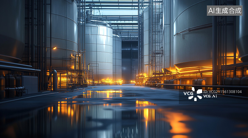 【AI数字艺术】石油炼油厂的石油蒸馏塔输油管等炼油设备图片素材