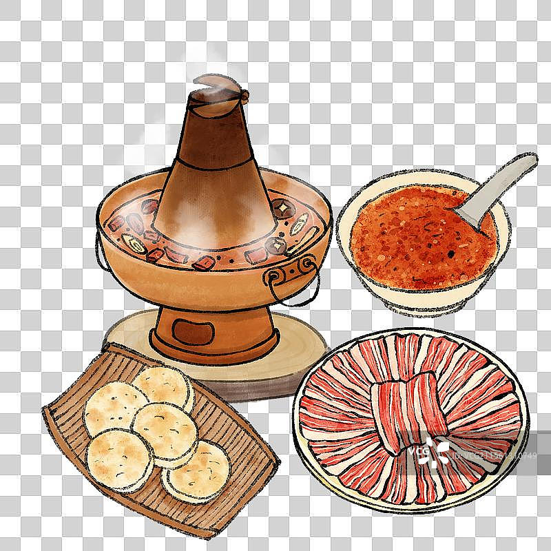 陕西宝鸡美食国风插画-油泼辣子火锅图片素材