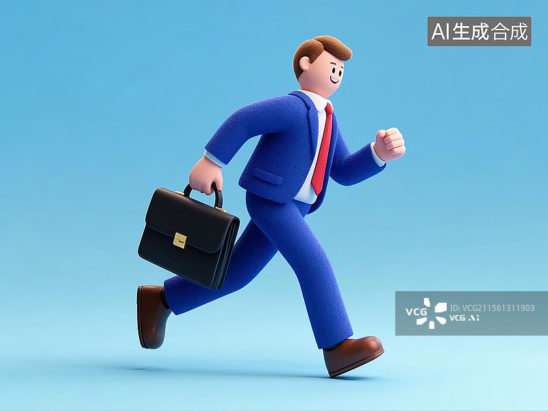 【AI数字艺术】3D卡通毛毡奔跑的商务男士图片素材