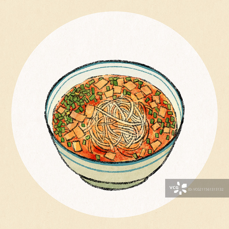 陕西宝鸡美食国风插画-臊子面图片素材