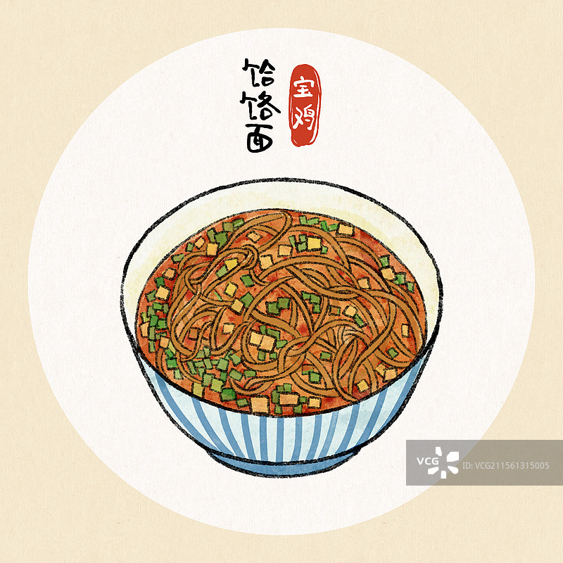 陕西宝鸡美食国风插画-饸饹面图片素材