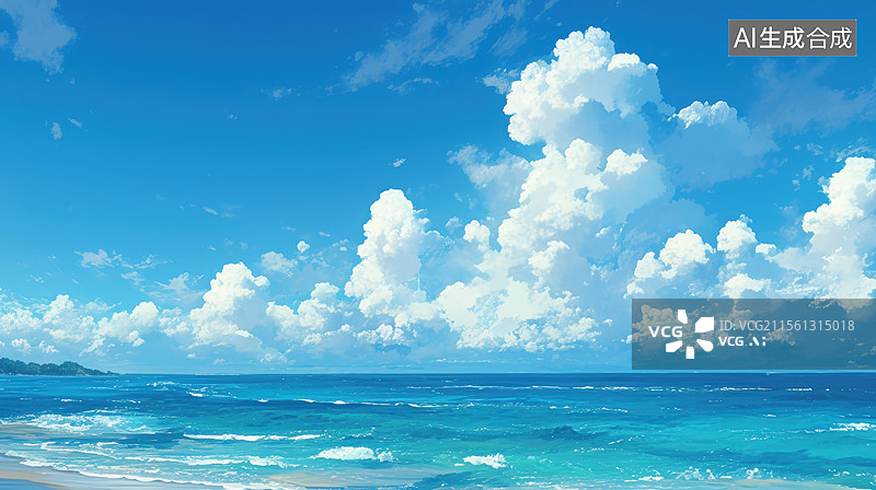 【AI数字艺术】天空海边风景插画图片素材