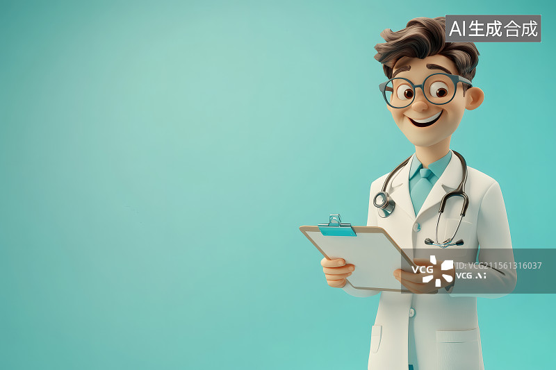 【AI数字艺术】蓝色背景下，穿着白大褂的医生图片素材