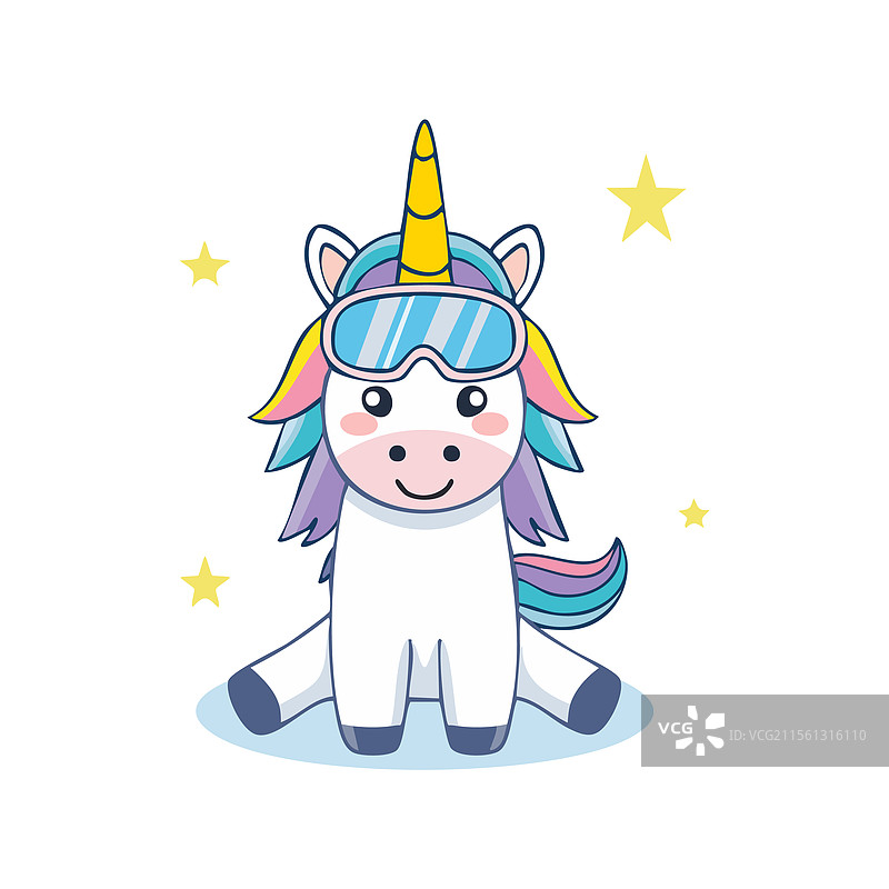 可爱的独角兽戴着护目镜图片素材