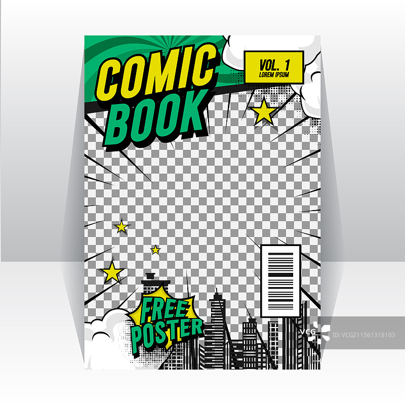 漫画杂志模板封面布局概念图片素材