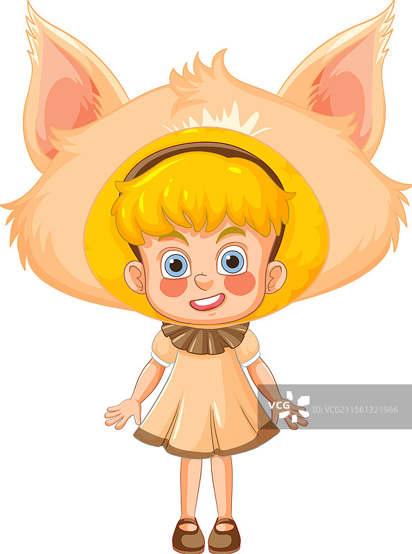 戴着大动物帽子微笑的孩子图片素材