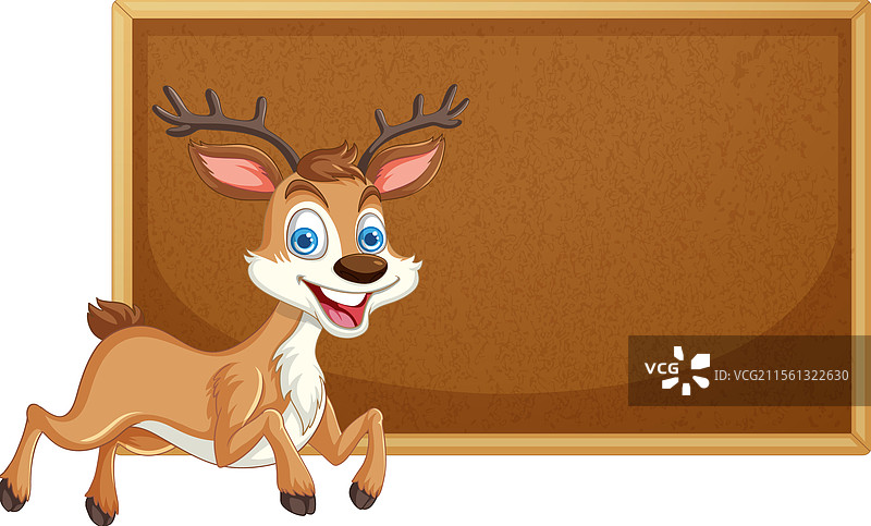快乐的驯鹿站在空白的告示牌旁边图片素材