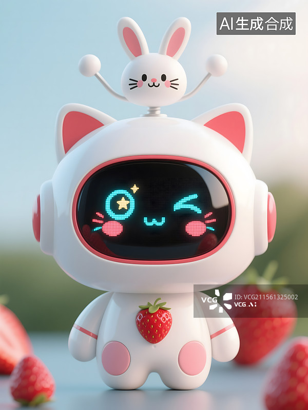 【AI数字艺术】草莓主题AI陪伴机器人图片素材