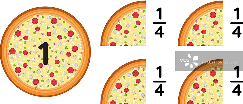 整块和四分之一的披萨片图片素材