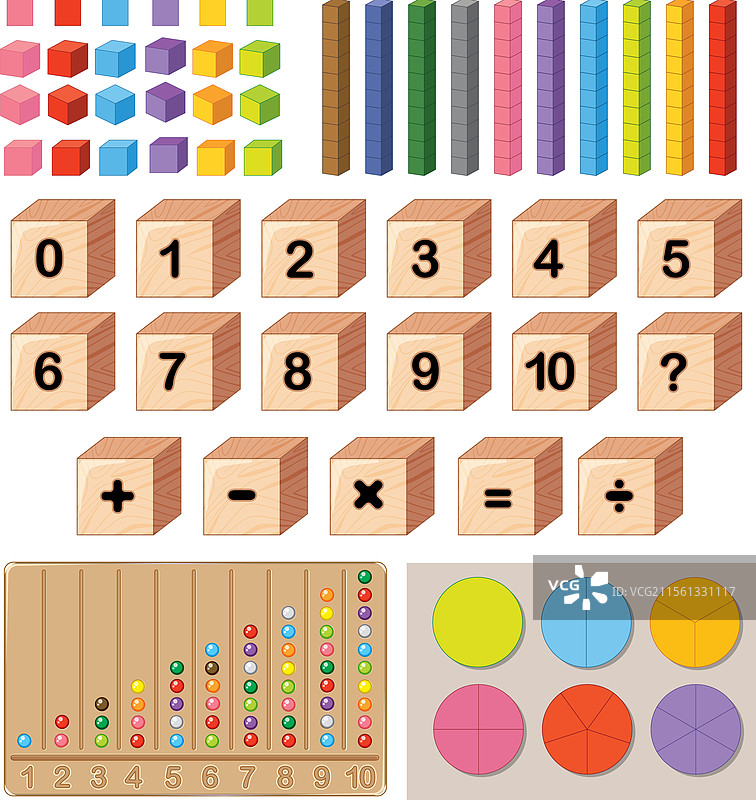 用于学习数学的多彩积木和图表图片素材