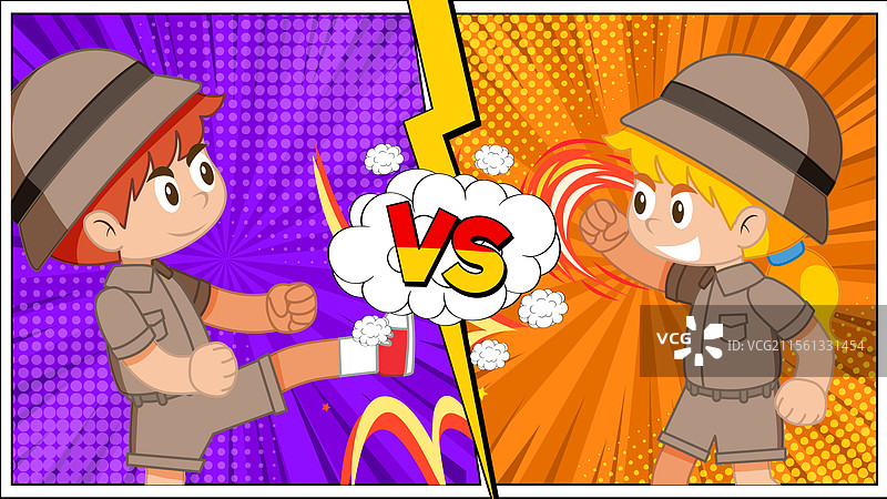 两位探险家在漫画战斗中对峙图片素材