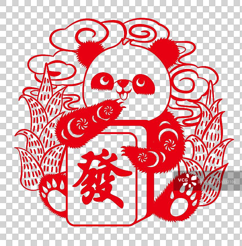 非遗熊猫矢量剪纸图片素材