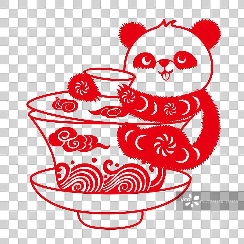 非遗熊猫矢量剪纸图片素材