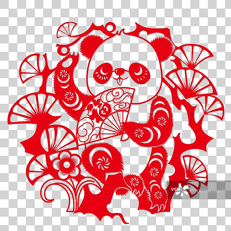 非遗熊猫矢量剪纸图片素材