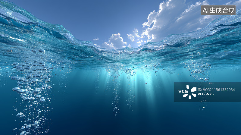 【AI数字艺术】阳光光束海洋海底蓝色背景图图片素材